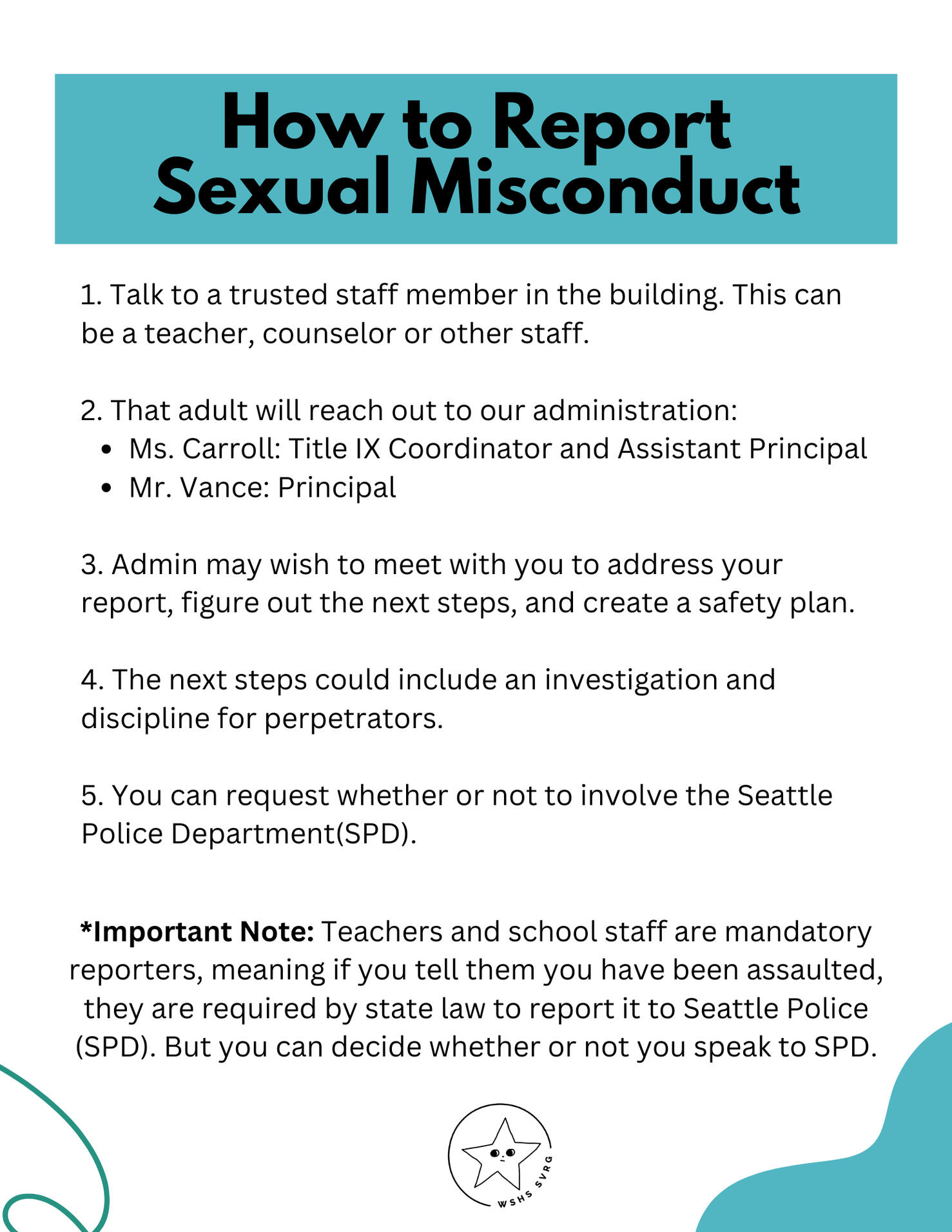WSHS SVRG - How to Report Sexual Misconduct Poster